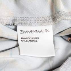 Pre Owned Zimmermann Blue Floral Printed Crinkled Chiffon Ruffled Drawstring Dress S