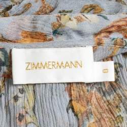 Pre Owned Zimmermann Blue Floral Printed Crinkled Chiffon Ruffled Drawstring Dress S