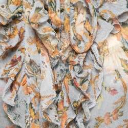 Pre Owned Zimmermann Blue Floral Printed Crinkled Chiffon Ruffled Drawstring Dress S