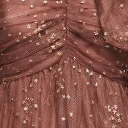 Pre Owned Zimmermann Brown Glitter Tulle Ruched Tempo Midi Dress M