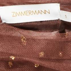 Pre Owned Zimmermann Brown Glitter Tulle Ruched Tempo Midi Dress M