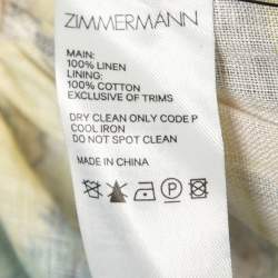 Pre Owned Zimmermann Yellow Cutout Printed Linen Strapless Mini Dress S