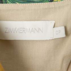 Pre Owned Zimmermann Yellow Cutout Printed Linen Strapless Mini Dress S