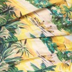 Pre Owned Zimmermann Yellow Cutout Printed Linen Strapless Mini Dress S