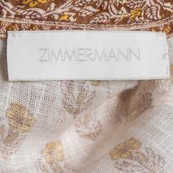 Pre Owned Zimmermann Cream & Yellow Paisley Printed Linen Belted Mini Dress M