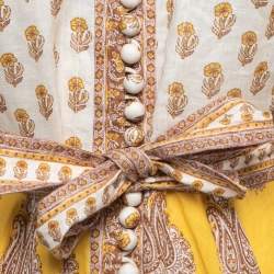 Pre Owned Zimmermann Cream & Yellow Paisley Printed Linen Belted Mini Dress M
