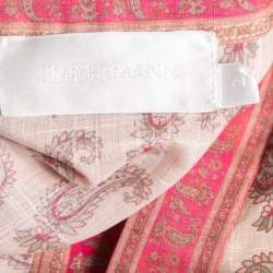 مملوكة مسبقًا Zimmermann Pink Paisley Printed Cotton Long Puff Sleeve V-Neck Maxi Dress M