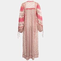 مملوكة مسبقًا Zimmermann Pink Paisley Printed Cotton Long Puff Sleeve V-Neck Maxi Dress M