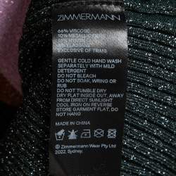 Pre Owned Zimmermann Green Ribbed Lurex Knit Long Sleeve Collared Top S