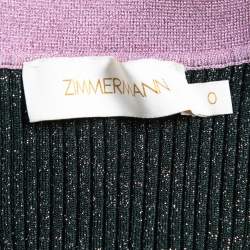 Pre Owned Zimmermann Green Ribbed Lurex Knit Long Sleeve Collared Top S