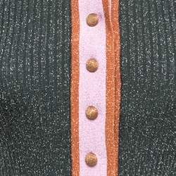 Pre Owned Zimmermann Green Ribbed Lurex Knit Long Sleeve Collared Top S