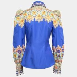Pre Owned Zimmermann Blue Floral Printed Cotton Embellished Shirt S