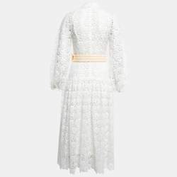 Pre Owned Zimmermann White Floral Lace Button Detail Belted Midi Dress M
