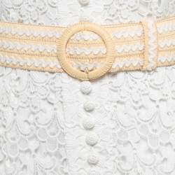 Pre Owned Zimmermann White Floral Lace Button Detail Belted Midi Dress M