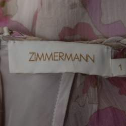 Zimmermann Pink Floral Printed Silk Chiffon Braid Detailed Long Sleeve Gown M