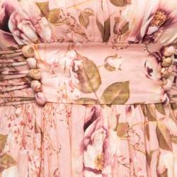 Zimmermann Pink Floral Print Linen Strappy Midi Dress S