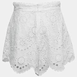 Zimmermann White Embroidered Eyelet Linen Pleated Shorts L