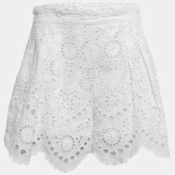 Zimmermann White Embroidered Eyelet Linen Pleated Shorts L