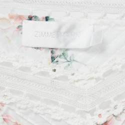 Pre Owned Zimmermann White Floral Printed Cotton Lace Trimmed Side Tie Detail Crop Top L