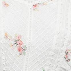 Pre Owned Zimmermann White Floral Printed Cotton Lace Trimmed Side Tie Detail Crop Top L