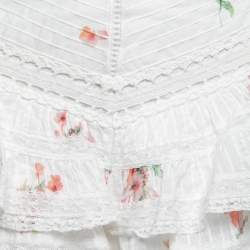 Pre Owned Zimmermann White Floral Printed Cotton Lace Trimmed Shorts L