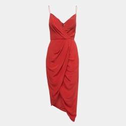 Zimmermann Red Silk Draped Strappy Midi Dress M