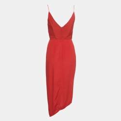 Zimmermann Red Silk Draped Strappy Midi Dress M