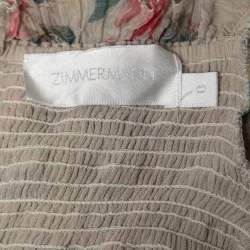 Zimmermann Multicolor Printed Silk Chiffon Shirred Long Sleeve Maxi Dress S