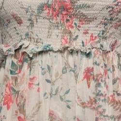Zimmermann Multicolor Printed Silk Chiffon Shirred Long Sleeve Maxi Dress S