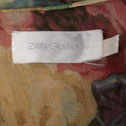 Zimmermann Multicolor Printed Silk Chiffon Gathered Wrap on Maxi Dress M