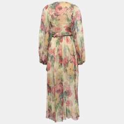 Zimmermann Multicolor Printed Silk Chiffon Gathered Wrap on Maxi Dress M
