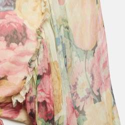 Zimmermann Multicolor Printed Silk Chiffon Ruffled Wrap On Crop Top M