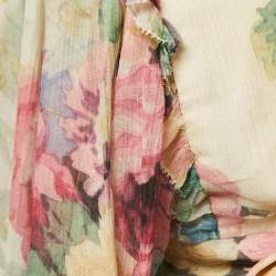 Zimmermann Multicolor Printed Silk Chiffon Ruffled Wrap On Crop Top M