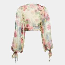 Zimmermann Multicolor Printed Silk Chiffon Ruffled Wrap On Crop Top M