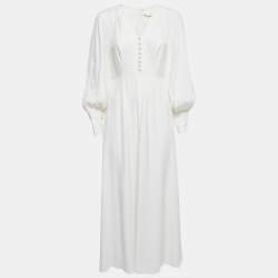 Zimmermann White Crepe Long Sleeve Flared Maxi Dress L