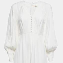 Zimmermann White Crepe Long Sleeve Flared Maxi Dress L