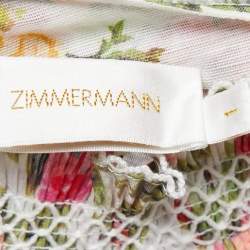Pre Owned Zimmermann White Floral Printed Linen & Silk Long Sleeve Maxi Dress M