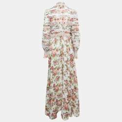 Pre Owned Zimmermann White Floral Printed Linen & Silk Long Sleeve Maxi Dress M