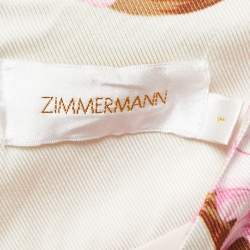 Zimmermann Off-White Orchid Print Silk Blend Ruched Midi Dress M