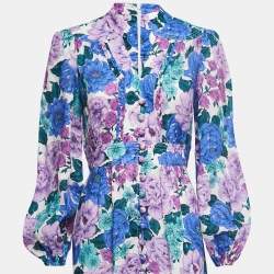 Pre Owned Zimmermann Multicolor Poppy Print Linen Plunge Midi Dress M