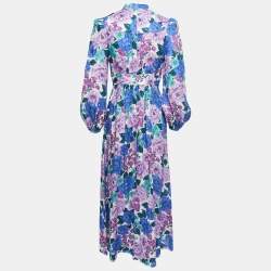 Pre Owned Zimmermann Multicolor Poppy Print Linen Plunge Midi Dress M
