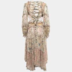 Zimmermann Multicolor Paisley Print Chiffon Blouson Sleeve Cut-Out Detail Open Back Midi Dress M