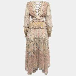 Zimmermann Multicolor Paisley Print Chiffon Blouson Sleeve Cut-Out Detail Open Back Midi Dress M