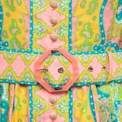 Pre Owned Zimmermann Pink/Multicolor Paisley Printed Linen Belted Midi Dress M