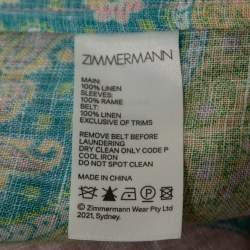 Pre Owned Zimmermann Pink/Multicolor Paisley Printed Linen Belted Midi Dress M