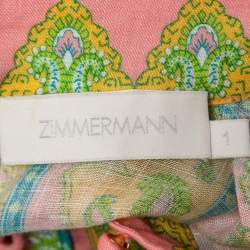 Pre Owned Zimmermann Pink/Multicolor Paisley Printed Linen Belted Midi Dress M