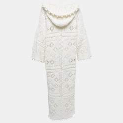 Zimmermann White Crochet Knit Hooded Midi Dress M/L