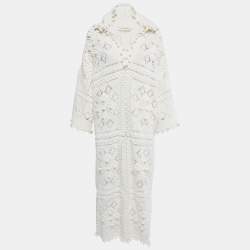 Zimmermann White Crochet Knit Hooded Midi Dress M/L