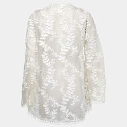Pre Owned Zimmermann White Embroidered Silk Oversized Top S