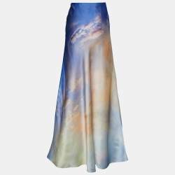 Zimmermann Blue Tame Printed Silk Flared Maxi Skirt XS